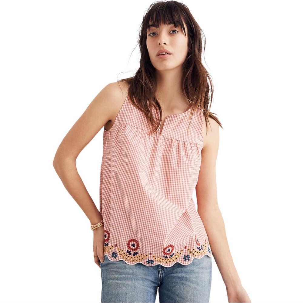 Madewell Embroidered Gingham Tank Top